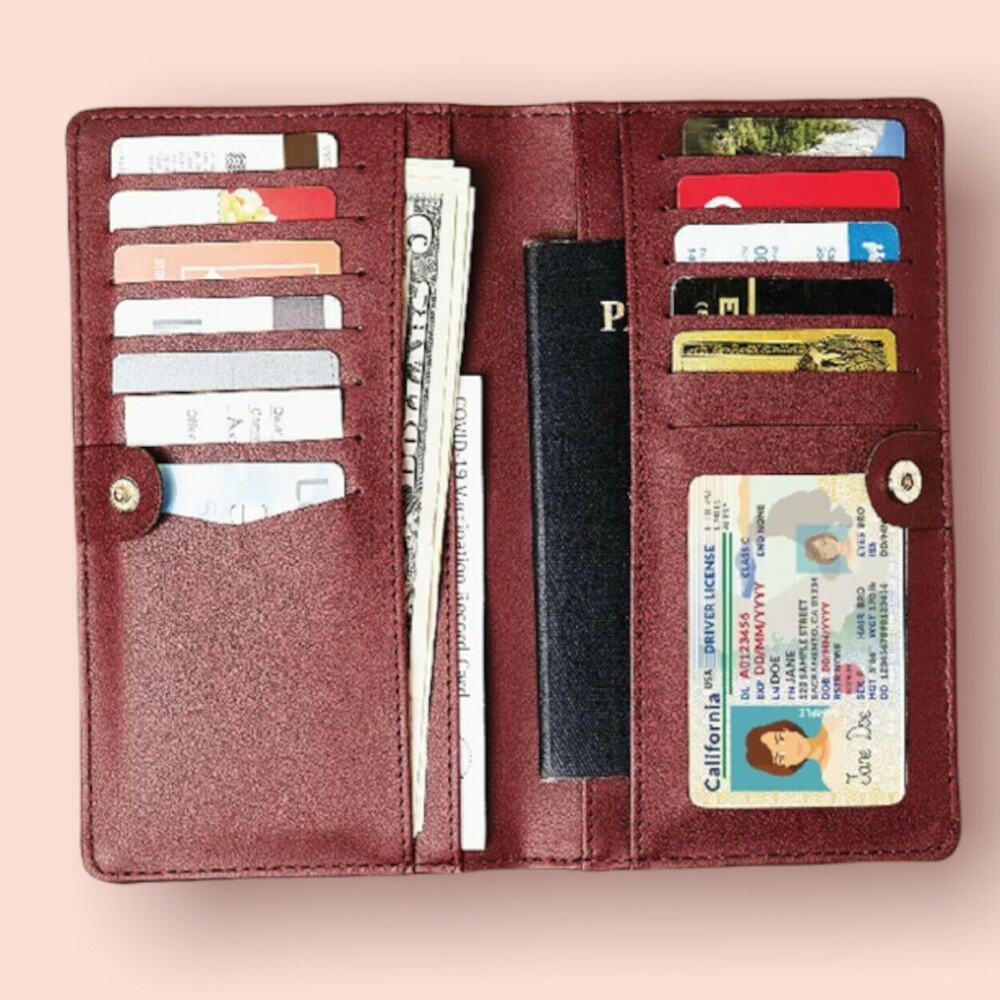 Lark & Ives Continental Snap Wallet Vegan Leather Bordeaux Burgundy Clutch